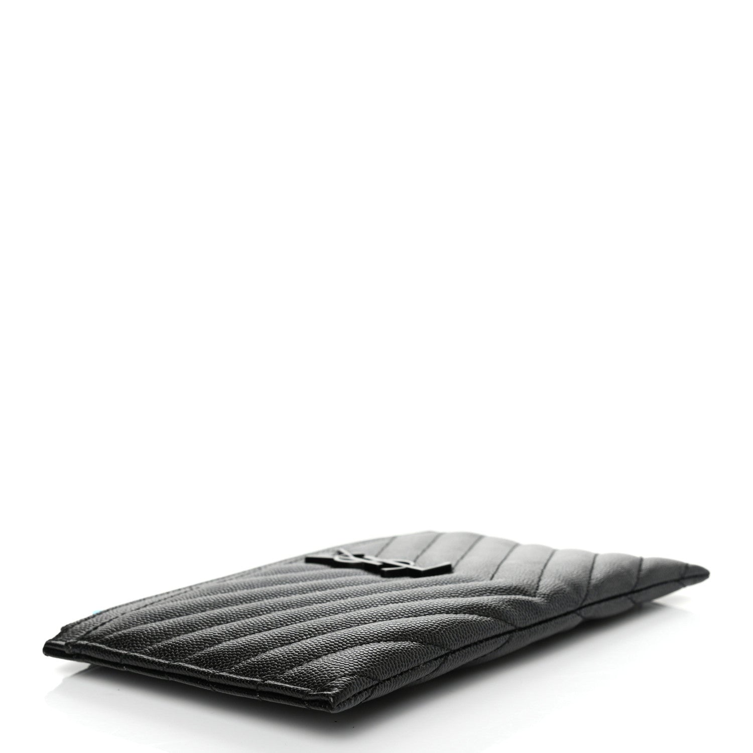 Saint Laurent Grain De Poudre Chevron Monogram Bill Pouch Black 3 of 5
