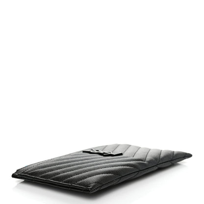 Saint Laurent Grain De Poudre Chevron Monogram Bill Pouch Black 3 of 5