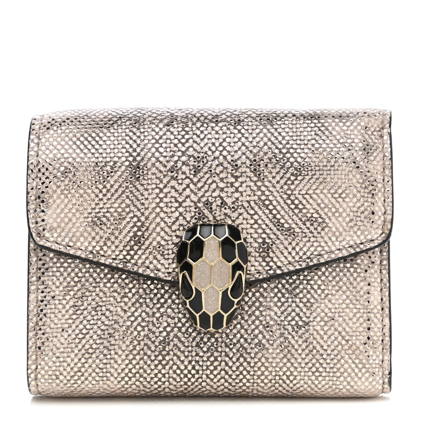 Karung Calfskin Serpenti Forever Compact Wallet Beige
