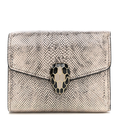 Bulgari Karung Calfskin Serpenti Forever Compact Wallet Beige 1 of 8