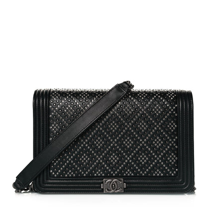 Chanel Calfskin Crystal Studded Quilted Boy Wallet On Chain WOC Black 1 of 8