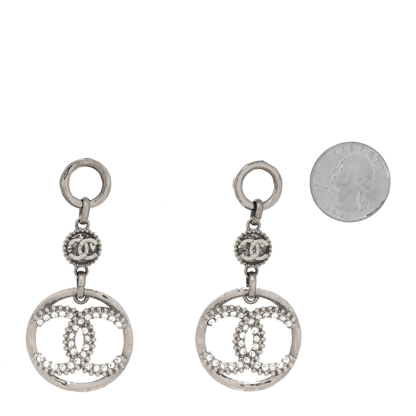 Crystal CC Circle Drop Earrings Silver