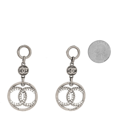 Chanel Crystal CC Circle Drop Earrings Silver 2 of 4
