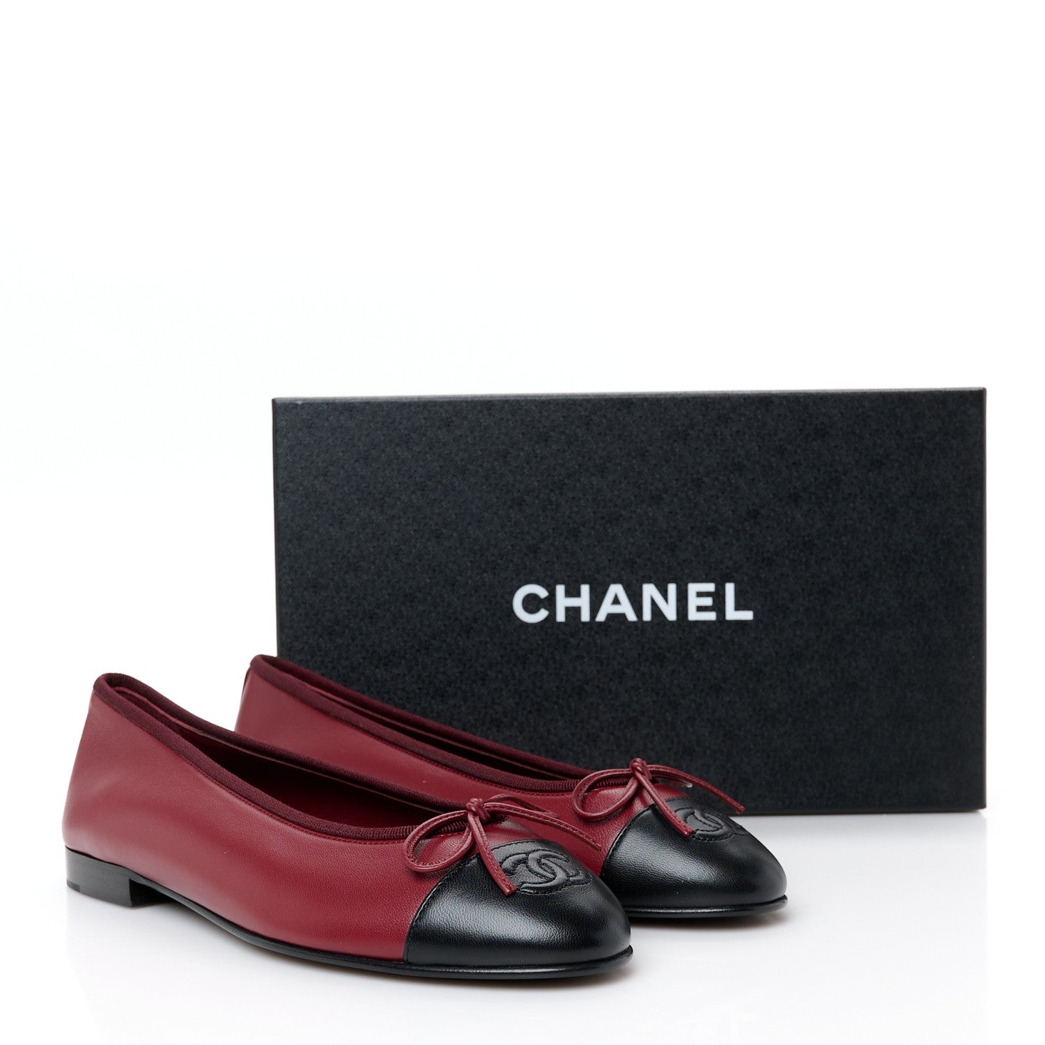 Chanel Lambskin Cap Toe CC Ballerina Flats 38 Burgundy Black 10 of 10
