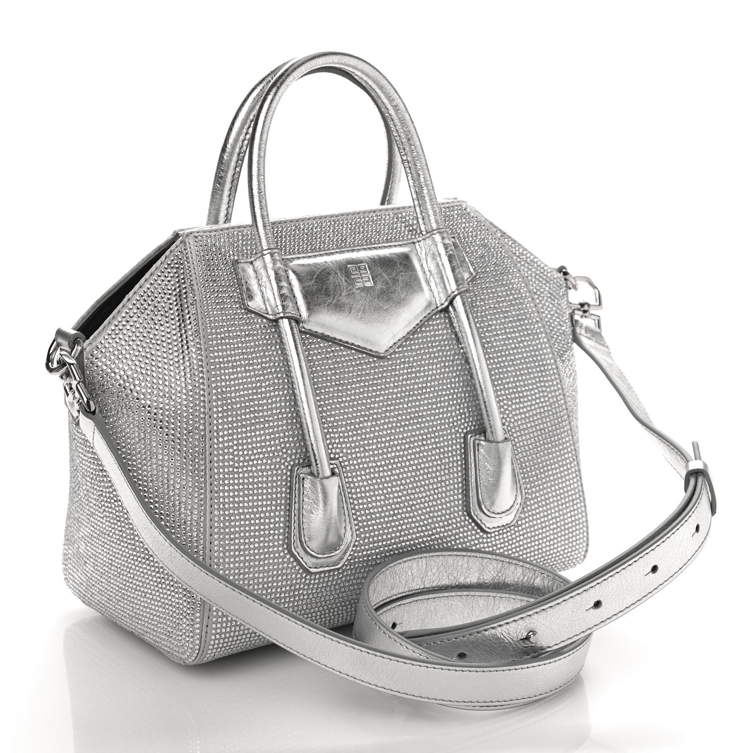 Givenchy Crystal Embellished Mini Lock Antigona Shoulder Bag Silvery Grey 3 of 8
