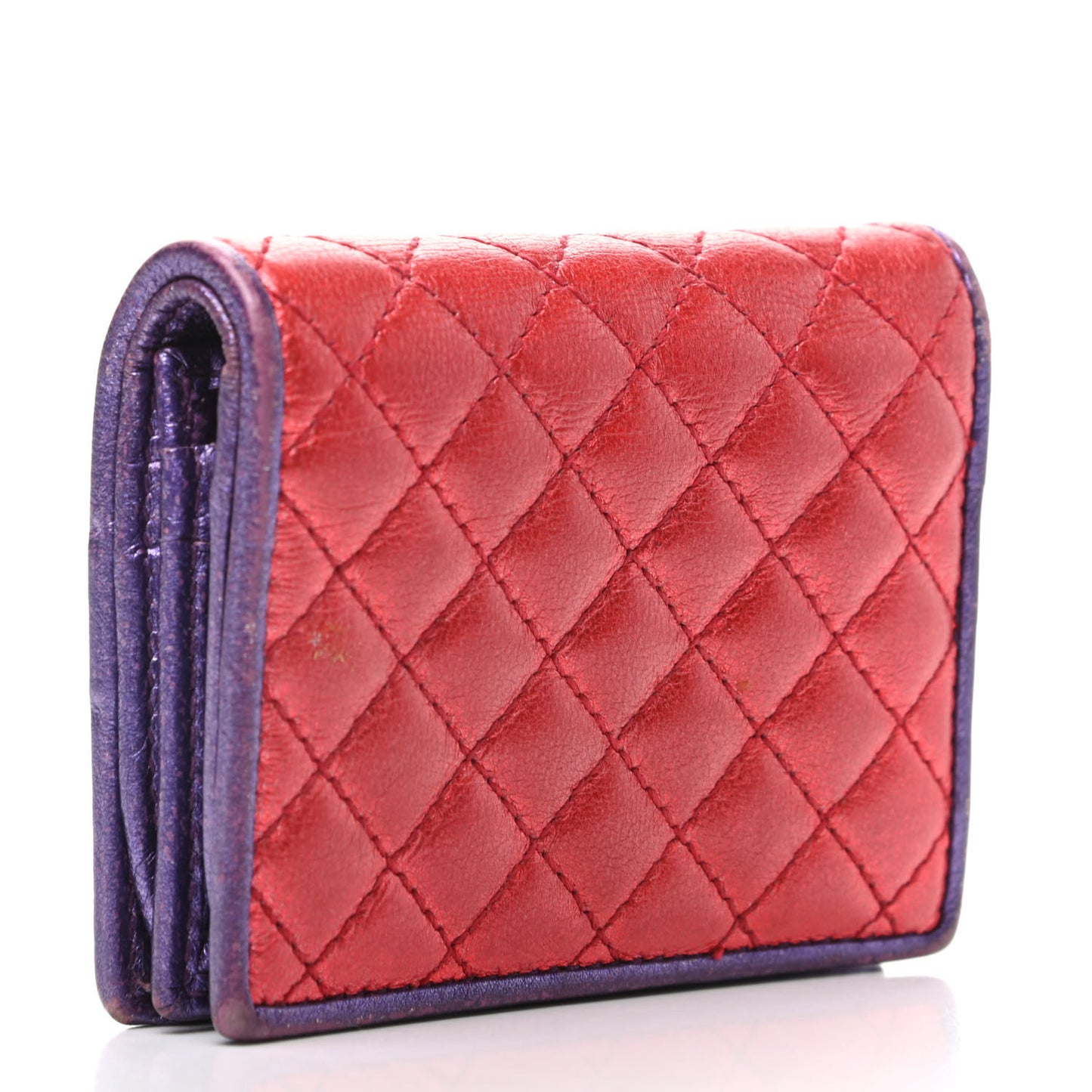 Laminated Nappa Trapuntata Zumi Card Case Rosso Fuxia Bizantin