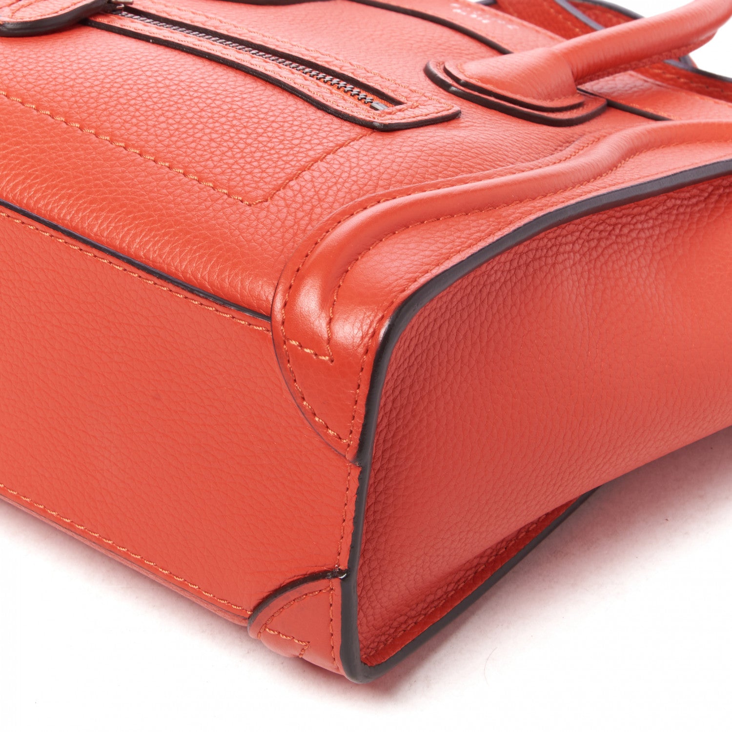 Celine Drummed Calfskin Nano Luggage Vermillion 5 of 9