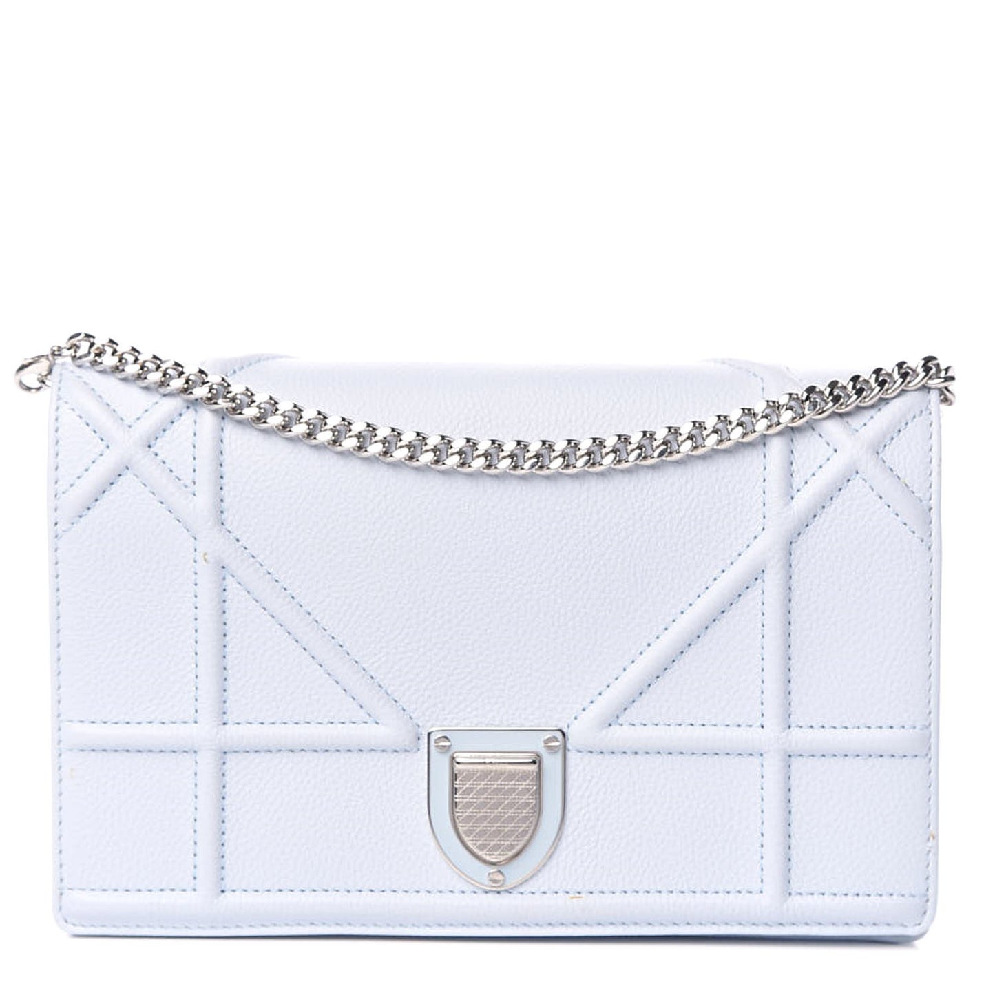 Grained Calfskin Diorama Wallet on Chain Pouch Light Blue