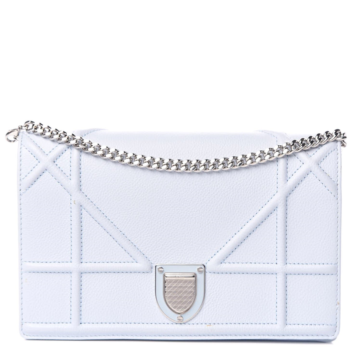 Christian Dior Grained Calfskin Diorama Wallet on Chain Pouch Light Blue 1 of 15