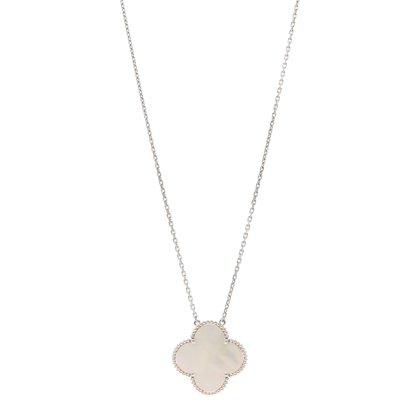 18K White Gold Mother of Pearl Magic Alhambra Pendant Necklace