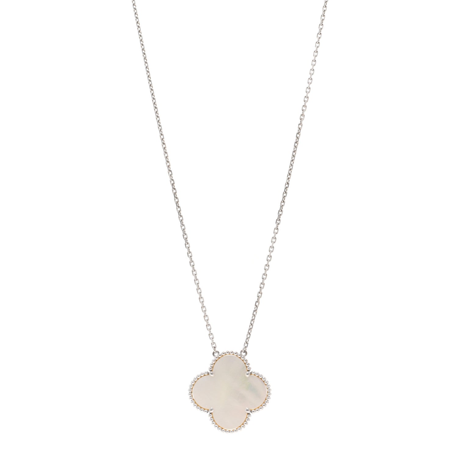 Van Cleef & Arpels 18K White Gold Mother of Pearl Magic Alhambra Pendant Necklace 1 of 5