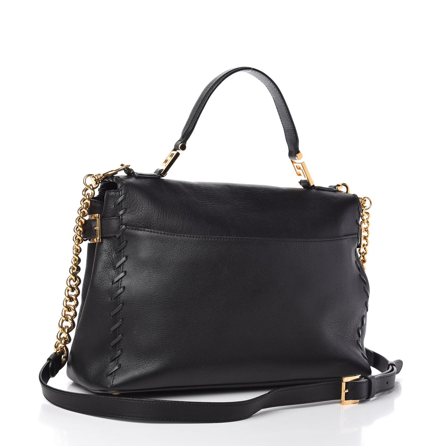 Calfskin Whipstitch Palazzo Top Handle Satchel Black