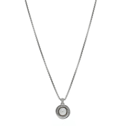 David Yurman Sterling Silver Diamond Pearl 8mm Crossover Pendant Necklace 1 of 4