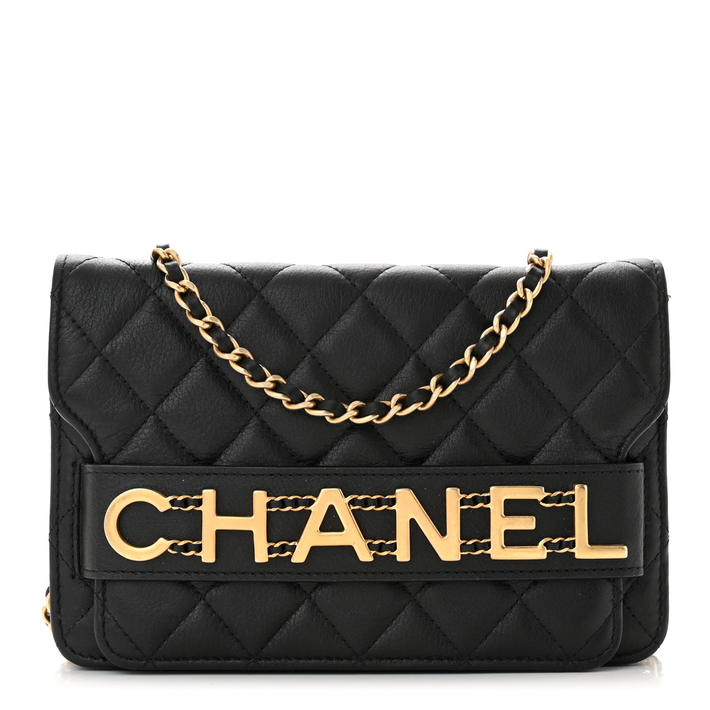 Calfskin Quilted Small Enchained Flap Black
