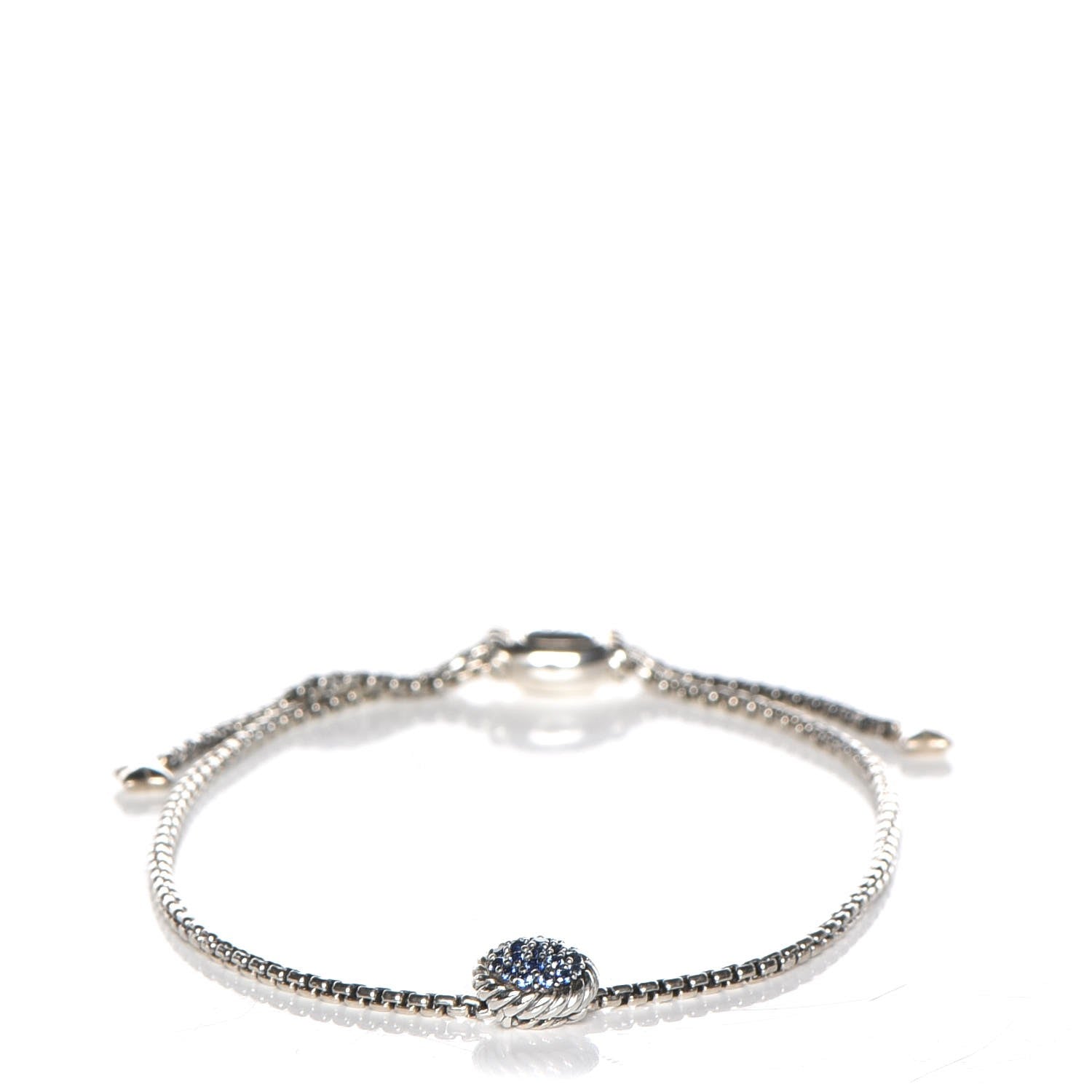David Yurman Sterling Silver Blue Sapphire 9mm Petite Pave Bracelet 1 of 5