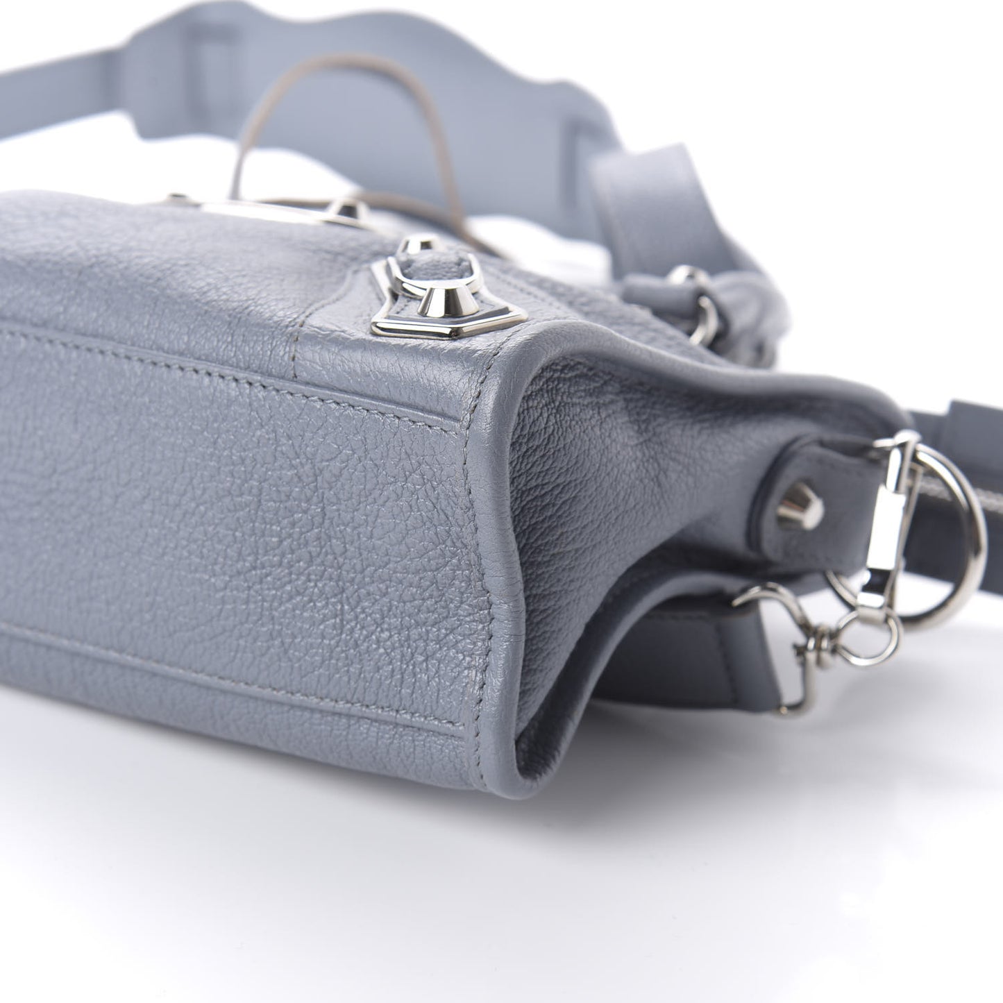 Chevre Silver Metallic Edge Hardware Mini City Bleu Acier