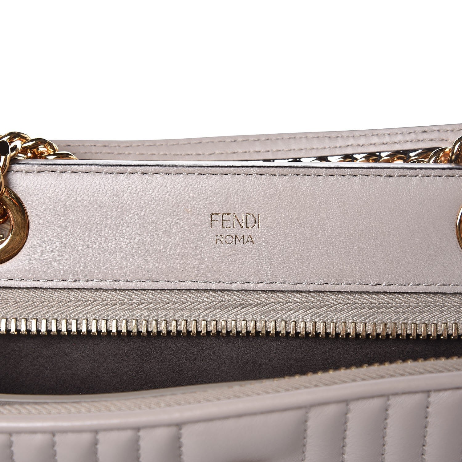 Fendi Shiny Nappa Trapuntata Chain Small DotCom Click Chain Satchel Grigio Polvere 6 of 10