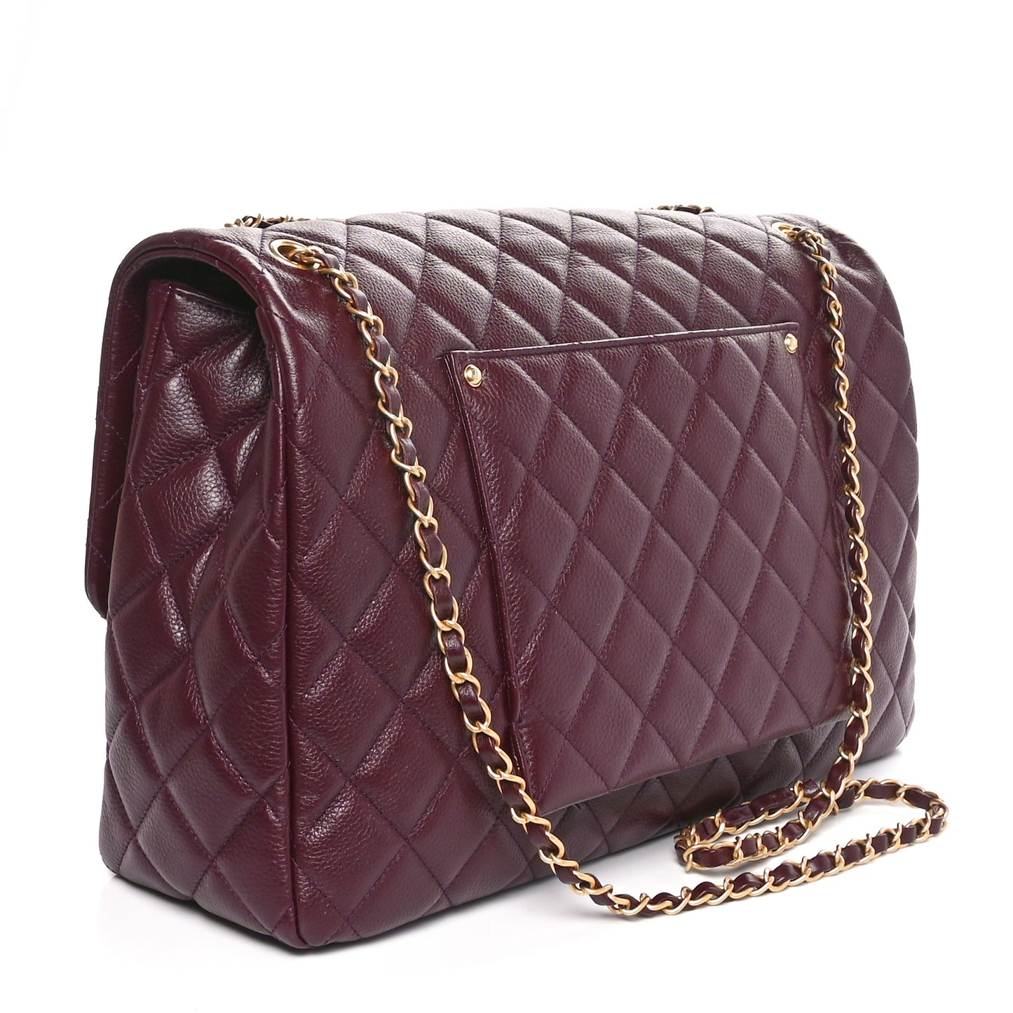 Grained Calfskin Quilted XXL Travel Flap Bag Burgundy