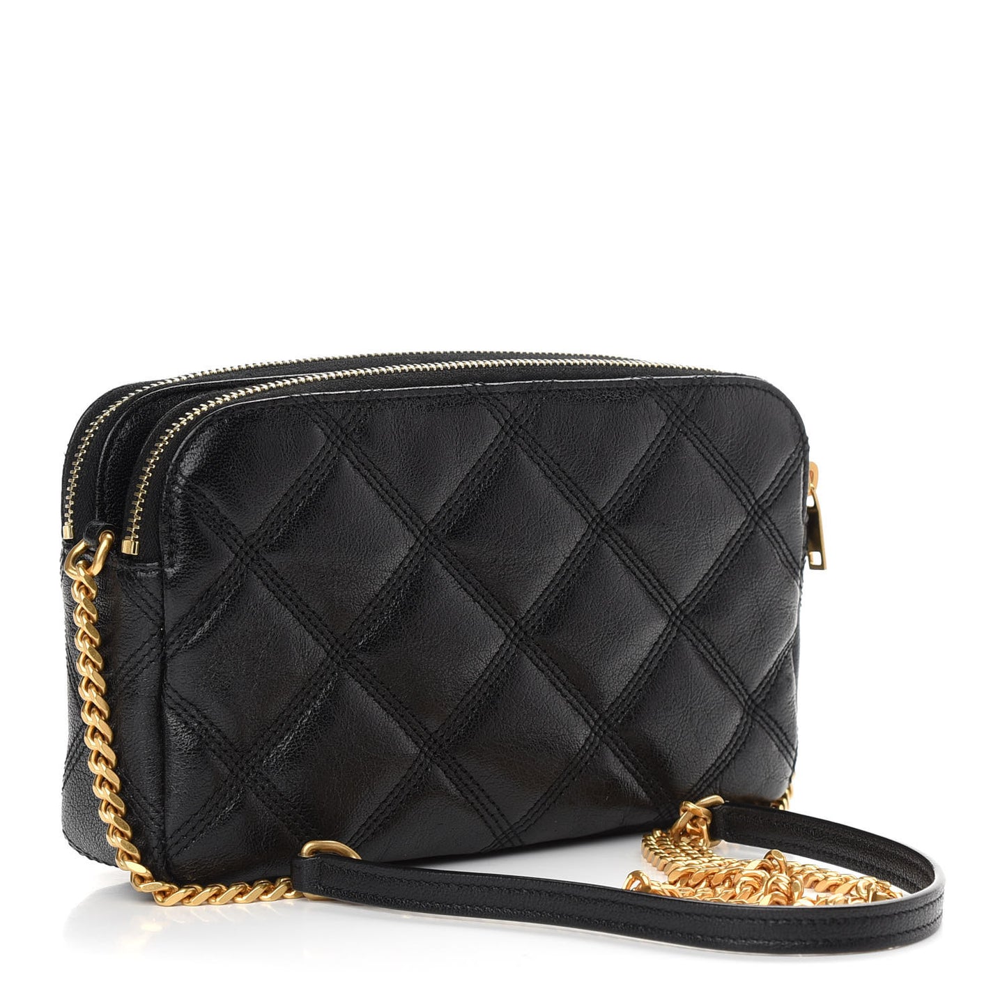 Grained Lambskin Quilted Mini Becky Double Zip Bag Black