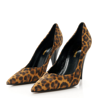 Saint Laurent Suede Leopard Printed Anja Pumps 36.5 Natural Coffee 3 of 8