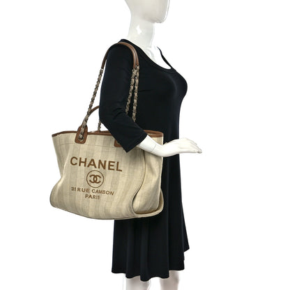 Chanel Mixed Fibers Striped Medium Deauville Tote Beige 3 of 11