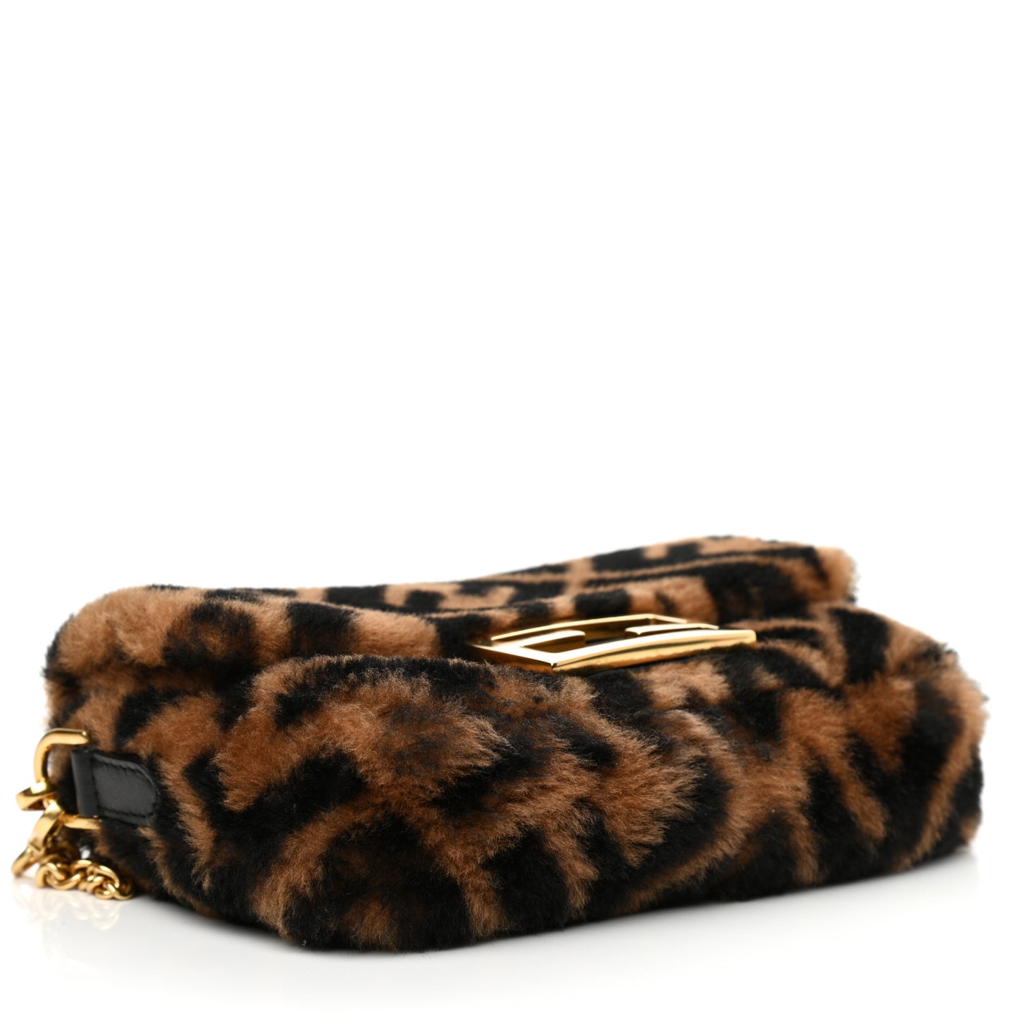 Shearling Vitello Dolce Macro FF 1974 Mini Baguette Tobacco Black