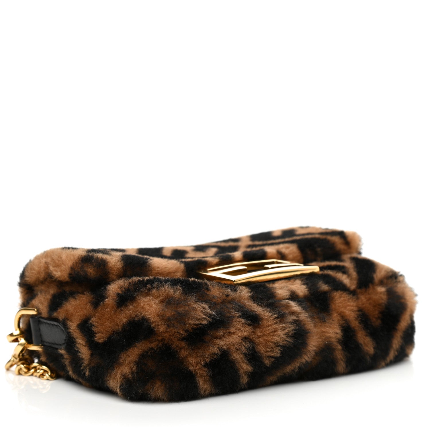 Fendi Shearling Vitello Dolce Macro FF 1974 Mini Baguette Tobacco Black 4 of 8