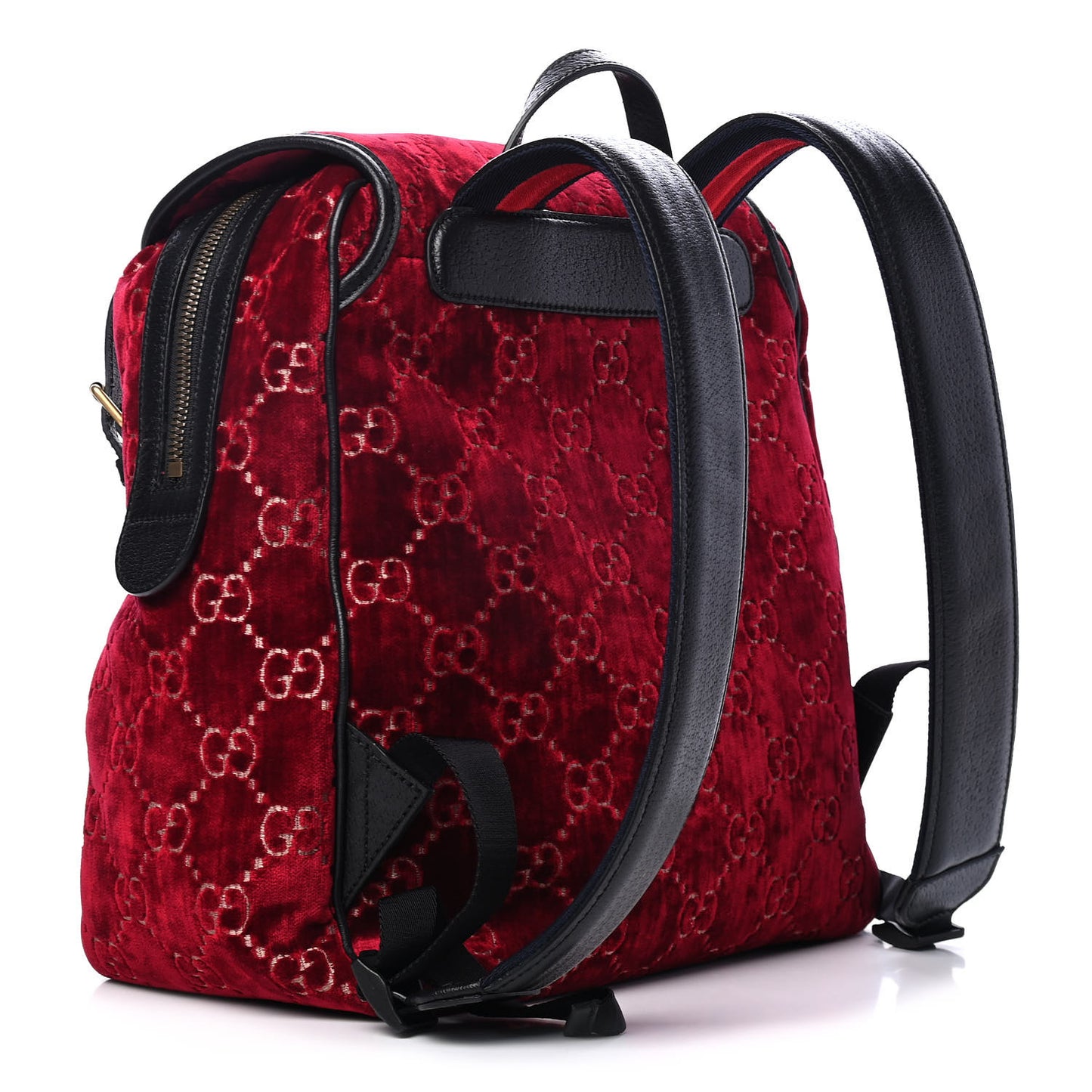 Velvet GG Monogram Textured Calfskin Web Small Double Buckle Backpack Red Cipria Black