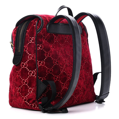 Gucci Velvet GG Monogram Textured Calfskin Web Small Double Buckle Backpack Red Cipria Black 2 of 4