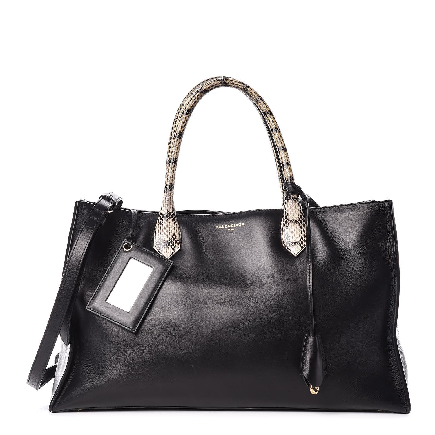 Balenciaga Calfskin Elaphe Snakeskin Padlock Nude Work S Top Handle Black 1 of 11