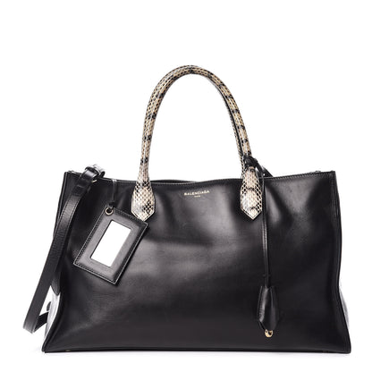 Balenciaga Calfskin Elaphe Snakeskin Padlock Nude Work S Top Handle Black 1 of 11