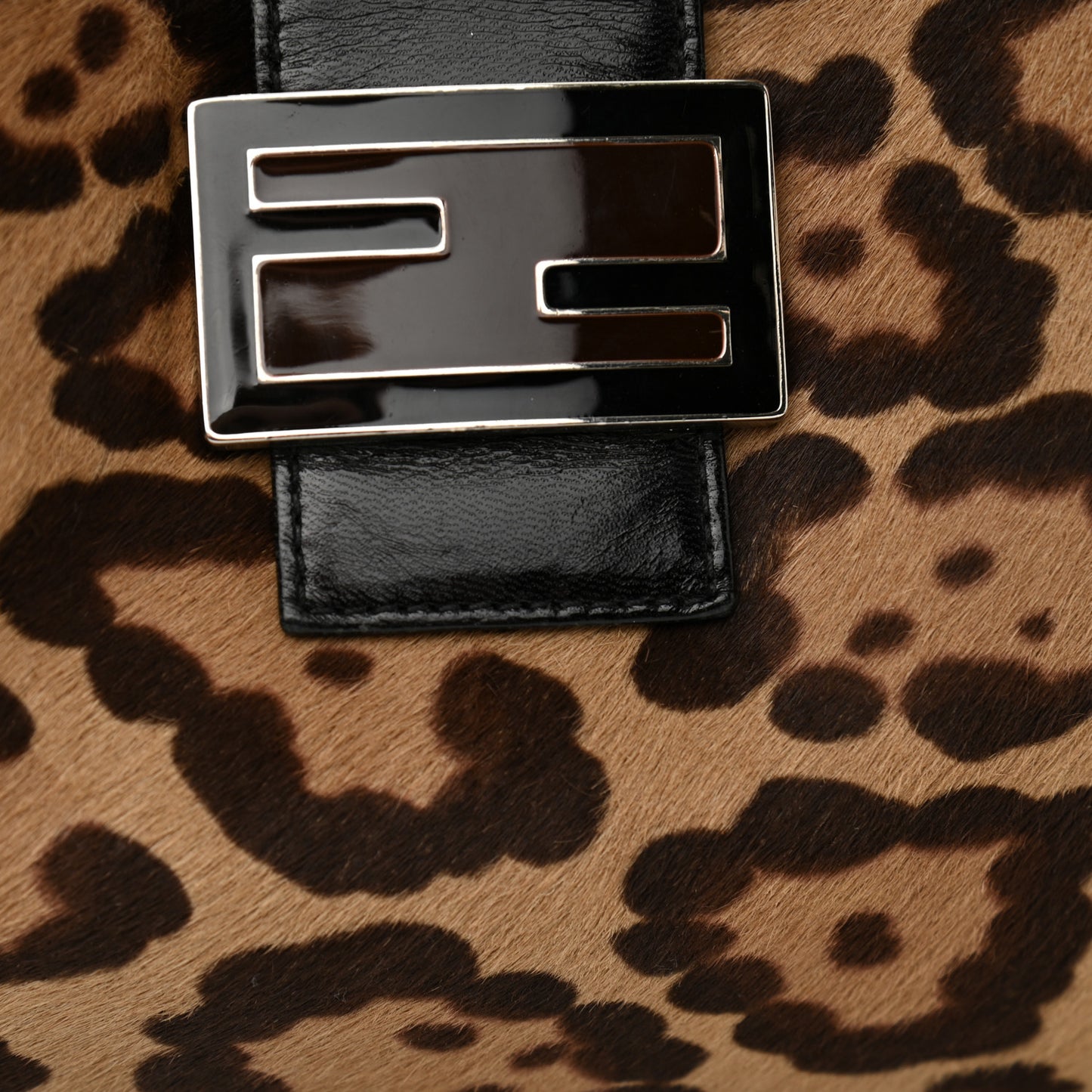 Calf Hair Leopard Print Shoulder Bag Brown Black