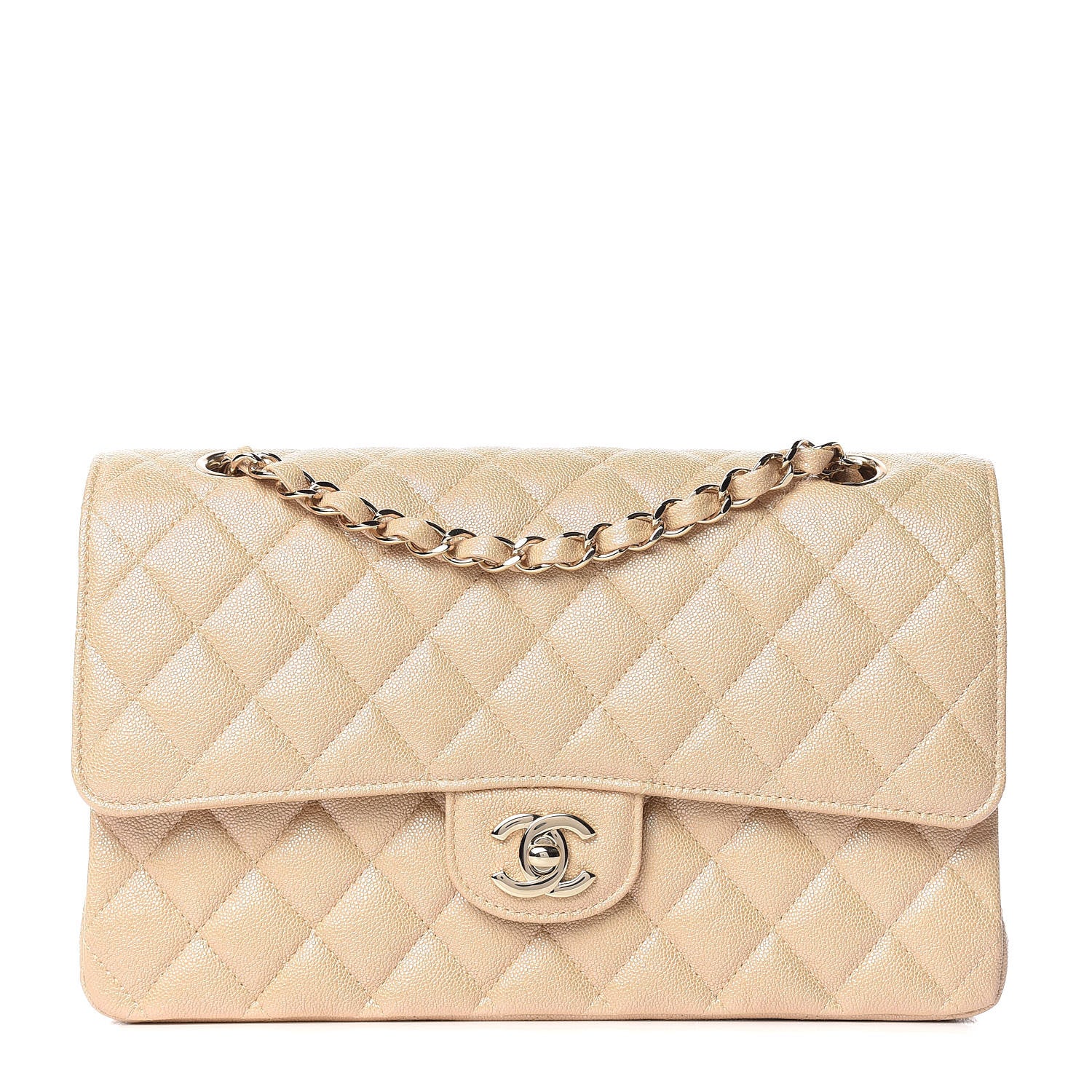Chanel Iridescent Caviar Quilted Medium Double Flap Beige 1 of 11