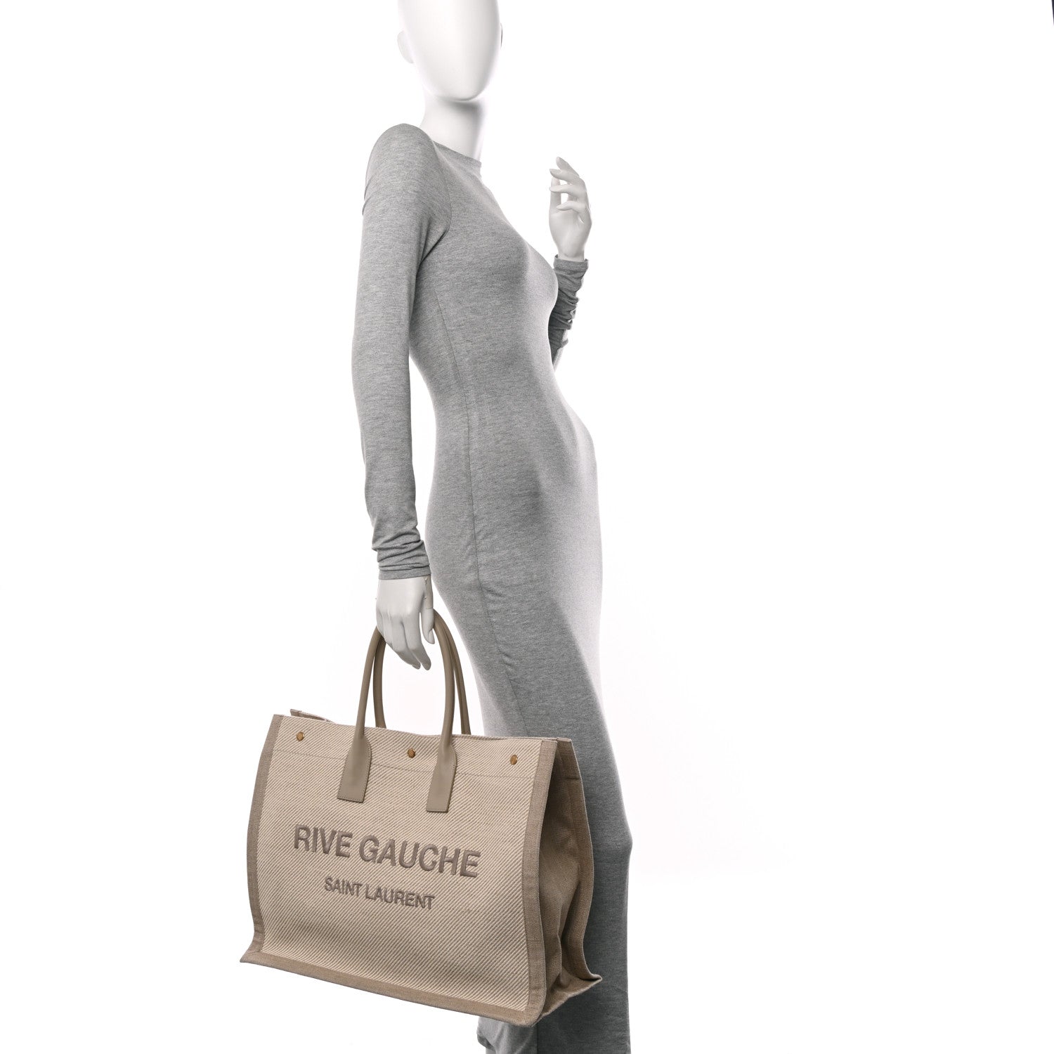 Saint Laurent Linen Calfskin Rive Gauche Tote Beige Sea Salt 2 of 13