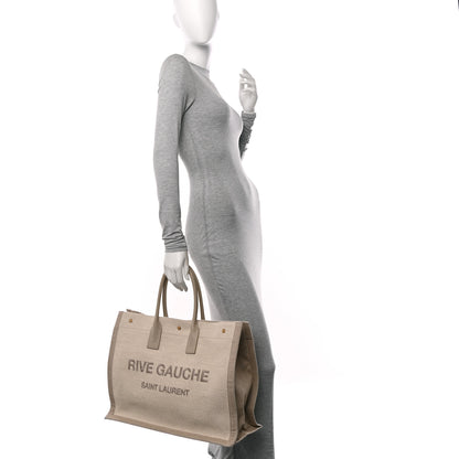 Saint Laurent Linen Calfskin Rive Gauche Tote Beige Sea Salt 2 of 13