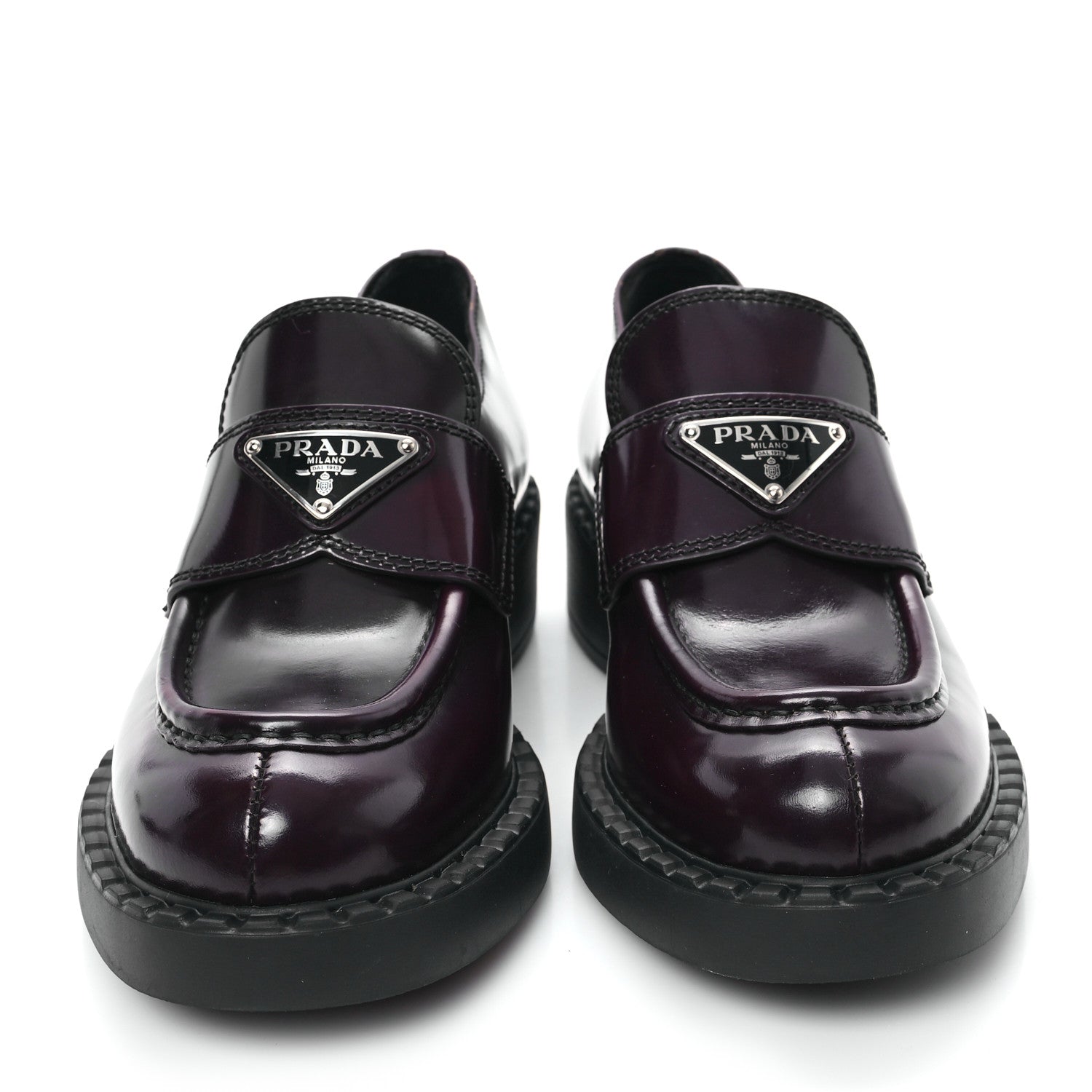 Prada Spazzolato Metal Triangle Logo 50mm Loafers 35 Cordovan 3 of 9