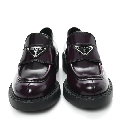 Prada Spazzolato Metal Triangle Logo 50mm Loafers 35 Cordovan 3 of 9