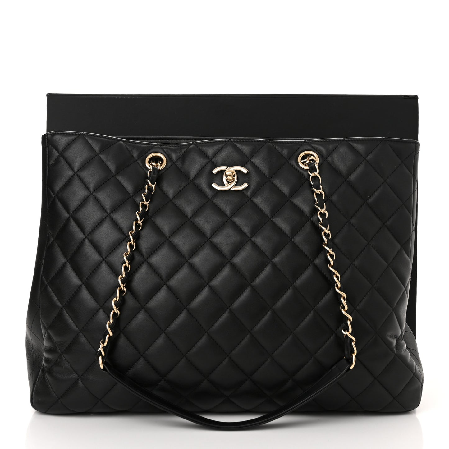 Calfskin Quilted Large Classic Shopping Tote Black