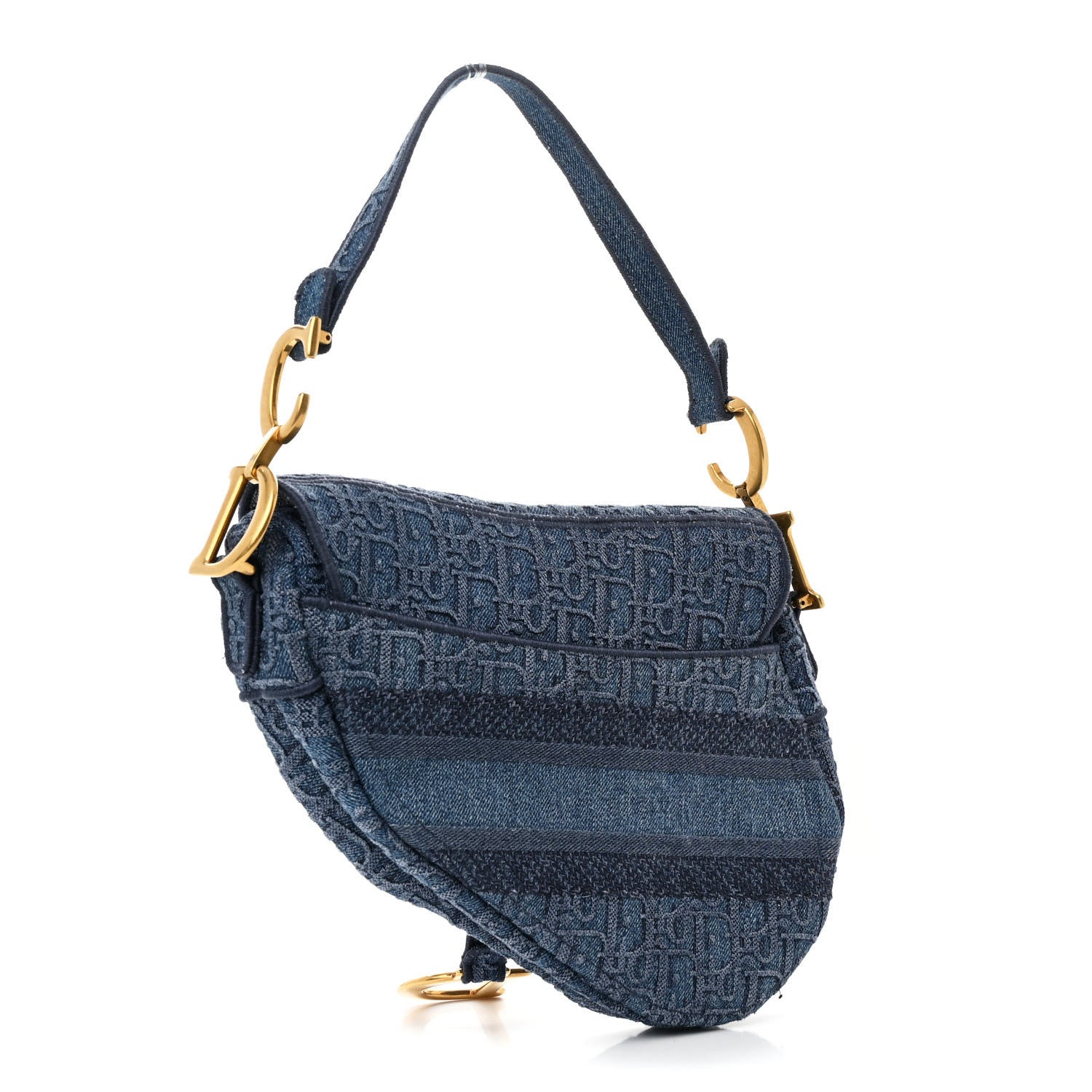 Christian Dior Oblique Embroidered Saddle Bag Denim Blue 3 of 11