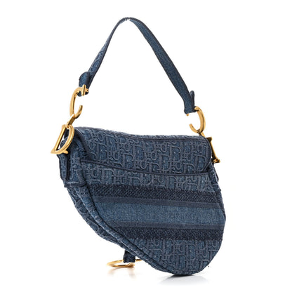 Christian Dior Oblique Embroidered Saddle Bag Denim Blue 3 of 11