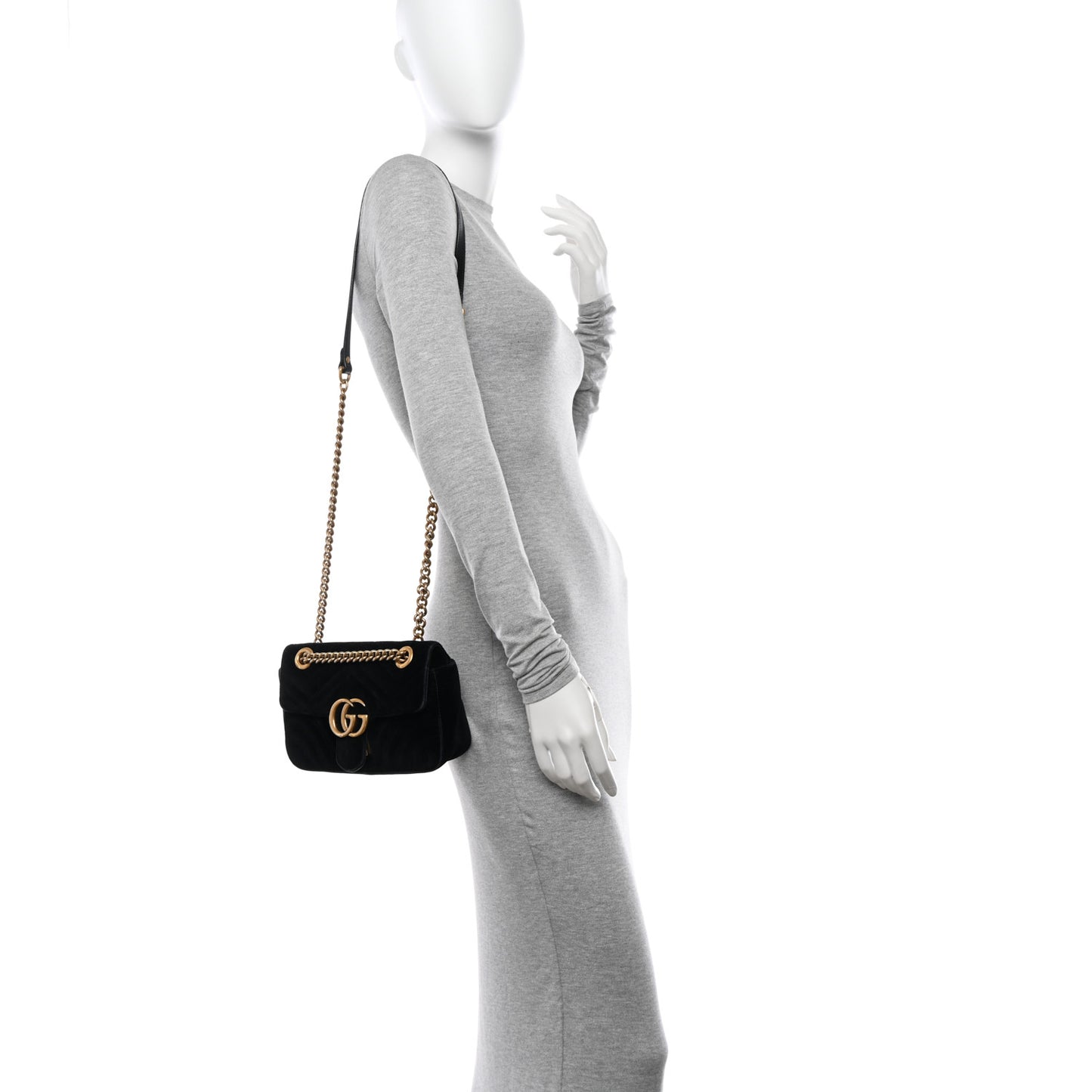Velvet Matelasse Mini GG Marmont Shoulder Bag Black
