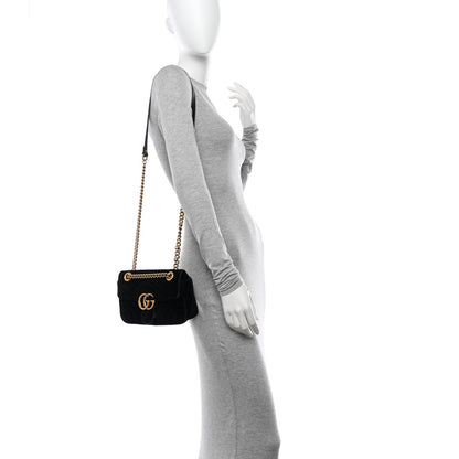 Gucci Velvet Matelasse Mini GG Marmont Shoulder Bag Black 2 of 16