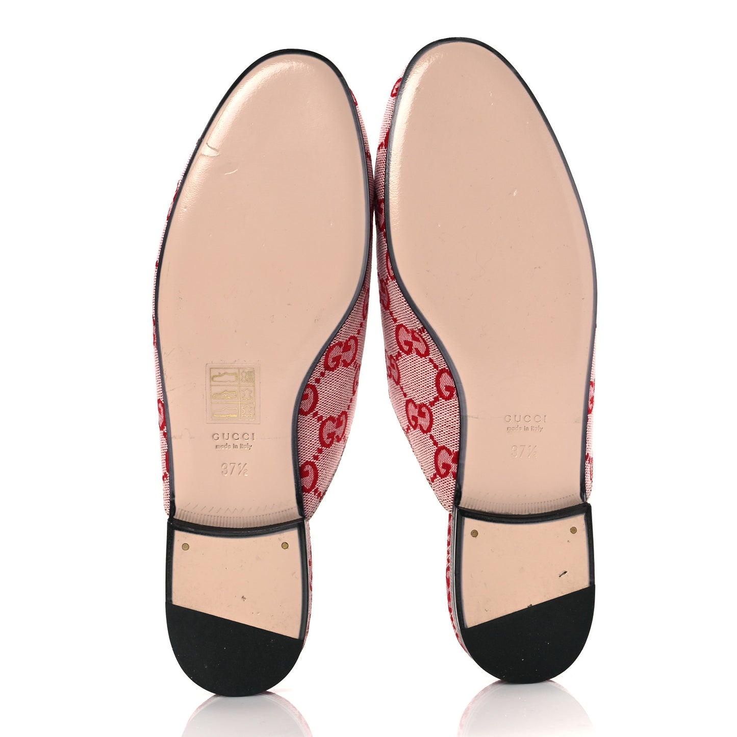 Canvas GG Monogram Horsebit Womens Princetown Slippers 37.5 Gardenia Hibiscus Red