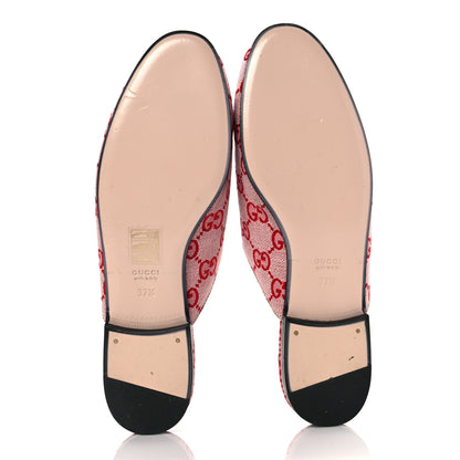 Gucci Canvas GG Monogram Horsebit Womens Princetown Slippers 37.5 Gardenia Hibiscus Red 5 of 9