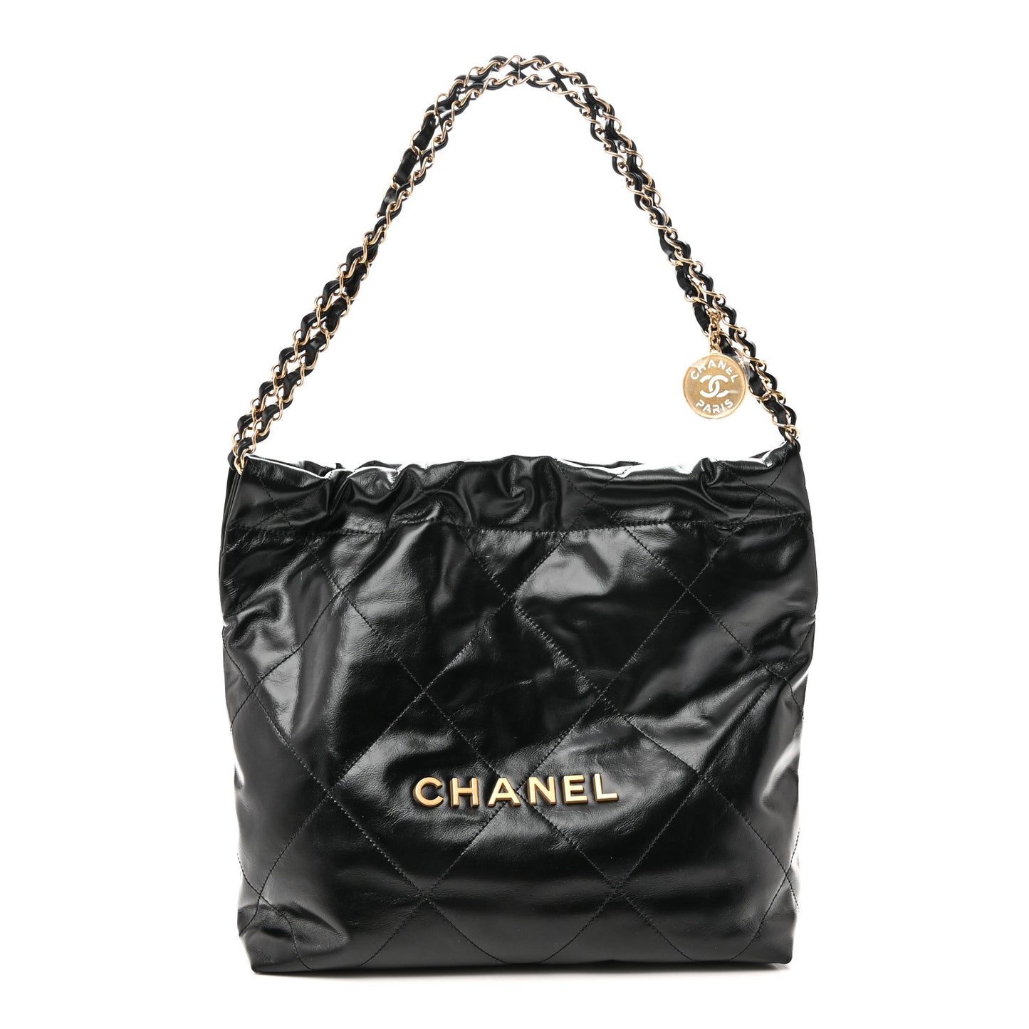 Shiny Calfskin Quilted Small Chanel 22 Black