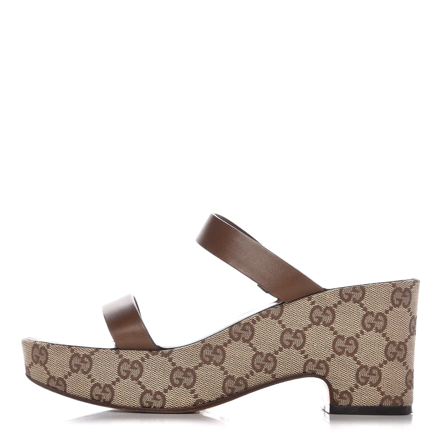 Gucci Monogram Calfskin Wedge Sandals 7 Brown 1 of 9