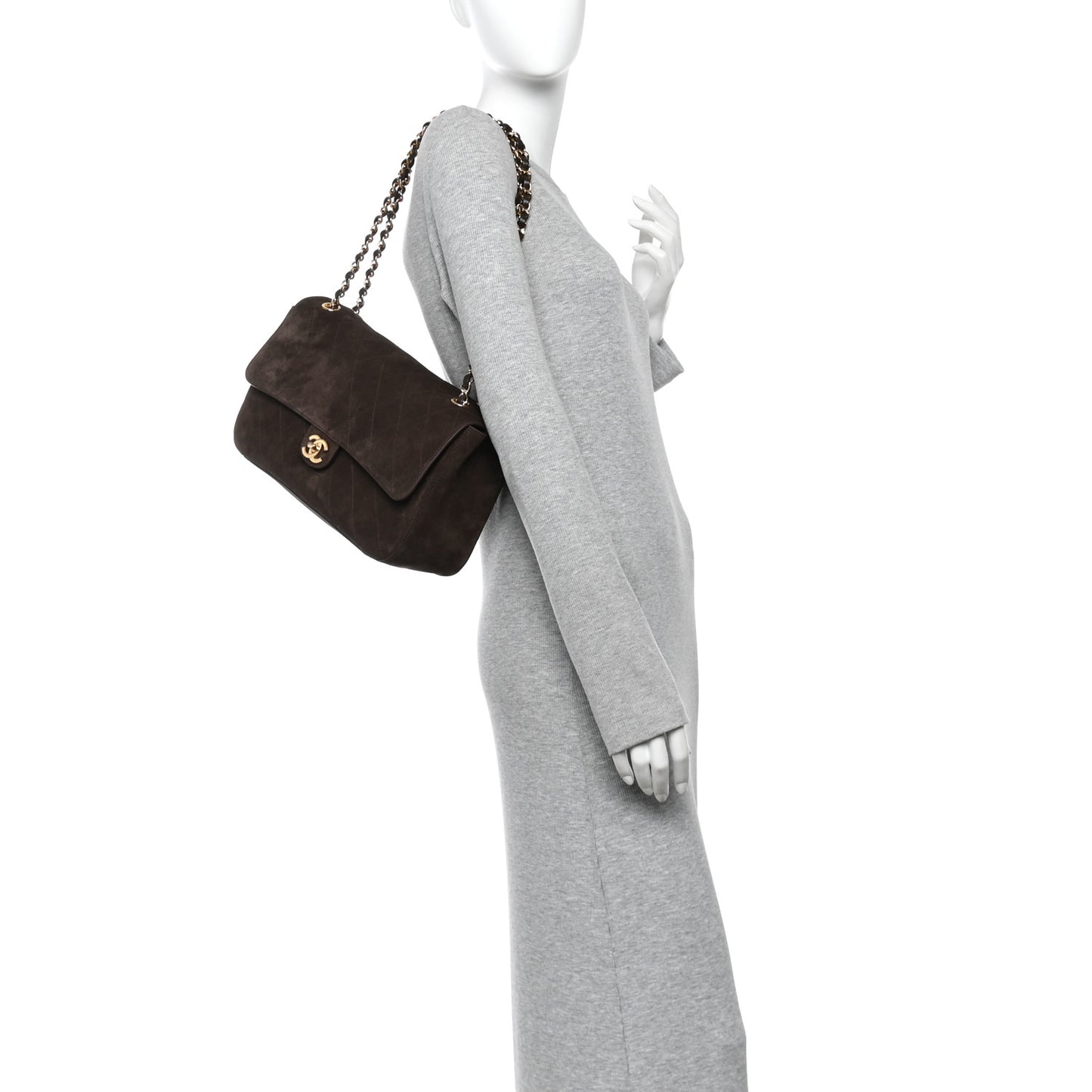 Suede Calfskin Small Souplissimo Maxi Flap Dark Brown