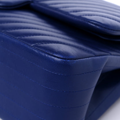 Chanel Lambskin Chevron Quilted Jumbo Double Flap Navy Blue 9 of 15