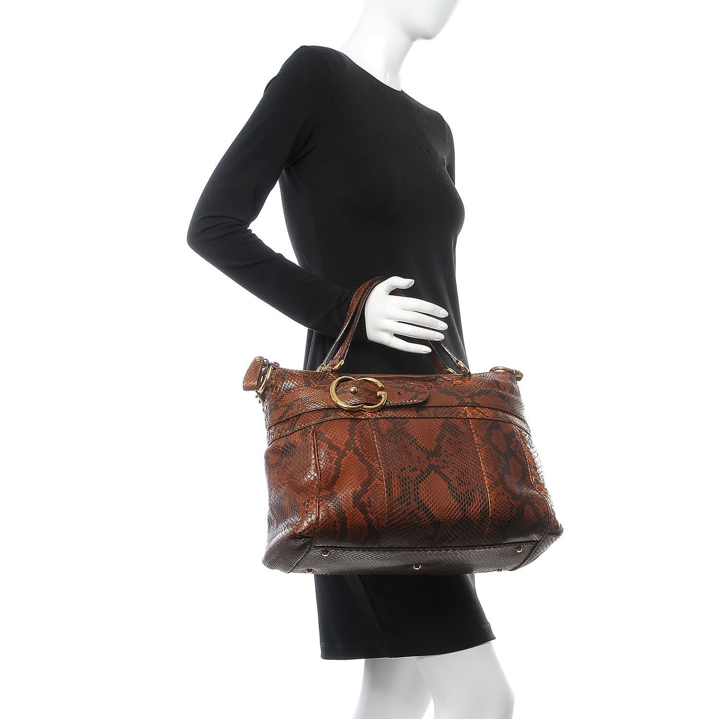 Python Medium Ride Top Handle Bag Brown