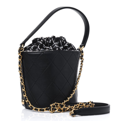 Chanel Calfskin Tweed Small CC Chain Bucket Drawstring Bag Black Multicolor 2 of 4